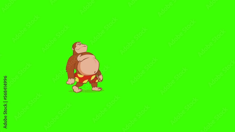 Cheerful cartoon orangutan.
Funny monkey jumping.