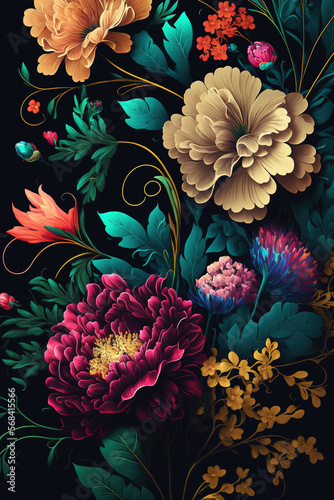 Beautiful floral vintage wallpaper. AI