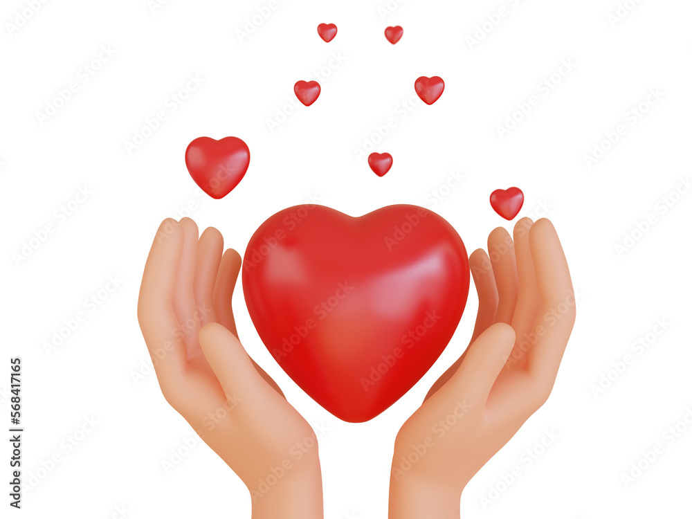 Cartoon Hands holding a red heart valentines day decoration, 3D rendering illustration Cartoon Hands holding a red heart valentines day decoration, 3D rendering illustration