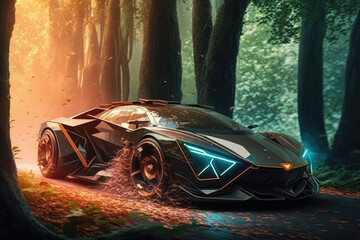 Fototapete Autos Sport Luxury Cars: Action Shot with Ray Tracing RTX - Generative AI  © Ian