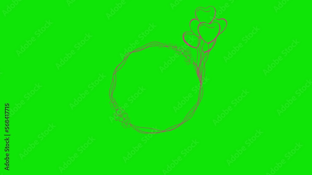 Round frame with flowers and hearts animation on a green screen. Floral frame animation with key color. Women's day, Valentine's Day, and Wedding day frame. Chroma color. 4K video Round frame with flowers and hearts animation on a green screen. Floral frame animation with key color. Women's day, Valentine's Day, and Wedding day frame. Chroma color. 4K video