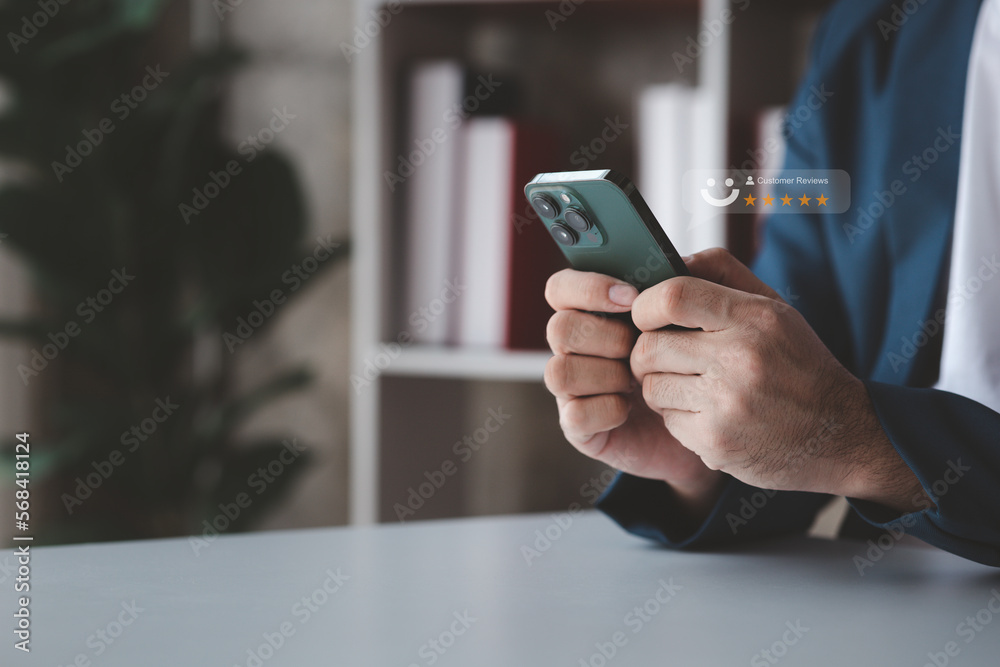 Fototapeta premium Product or service review ideas from customers, writing reviews from customers who use the products and services of the store to express their satisfaction and increase the credibility of the store.
