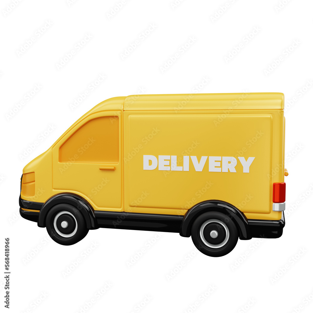 yellow delivery van isolated. Delivery service concept. 3d illustration PNG file