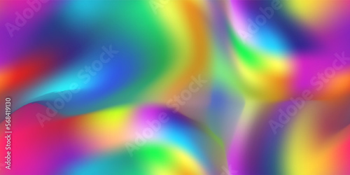 Holographic rainbow abstract seamless pattern. Vibrant Iridescent background in 80s and 90s style. Tie dye art gradient effect. Unicorn wallpaper. Fairy tale backdrop. Gradient mesh