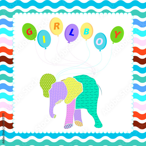 Baby shower.
 Postcards, christenings, invitations, birthday greetings
 twins Vector illustration. Postcard, newborn babies, children's day, dove and red stroller, colorful balls