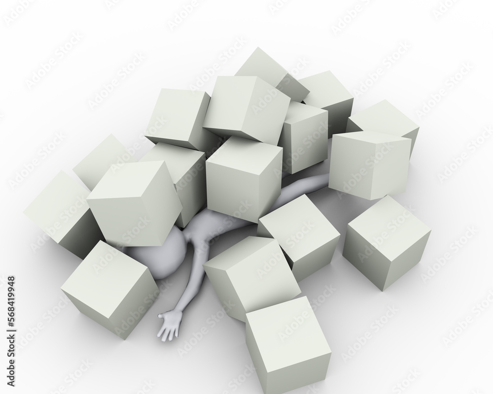 3d man covered under boxes cubes 3d man covered under boxes cubes