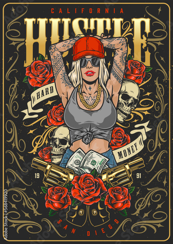 Hustle girl gangster colorful poster