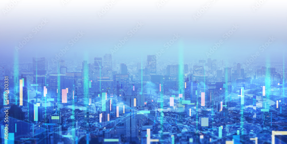 Digital city with technology for new era future investment and business in ai cyberpunk theme banner background