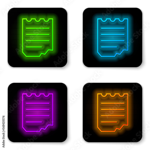 Glowing neon line Notebook icon isolated on white background. Spiral notepad icon. School notebook. Writing pad. Diary for school. Black square button. Vector