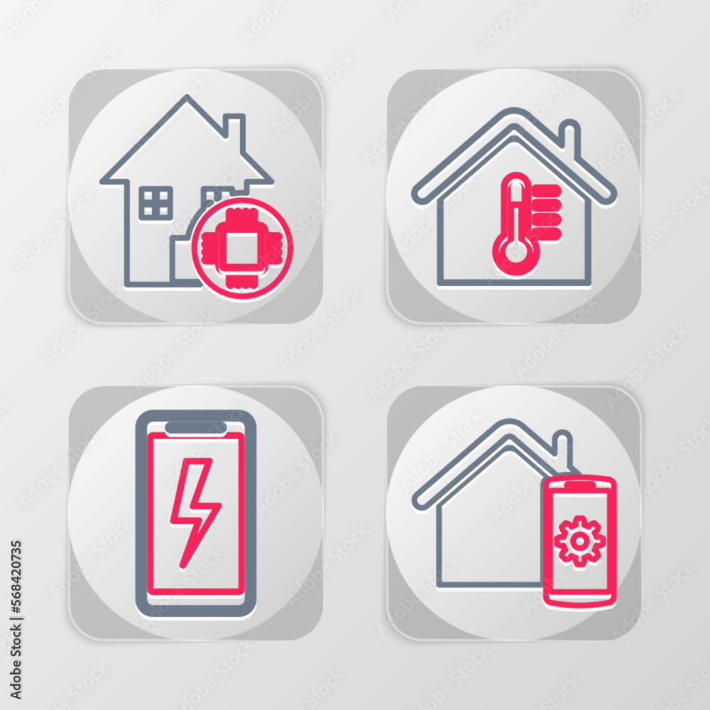 Set line Smart home remote control system, Mobile charging battery, House temperature and icon. Vector Set line Smart home remote control system, Mobile charging battery, House temperature and icon. Vector