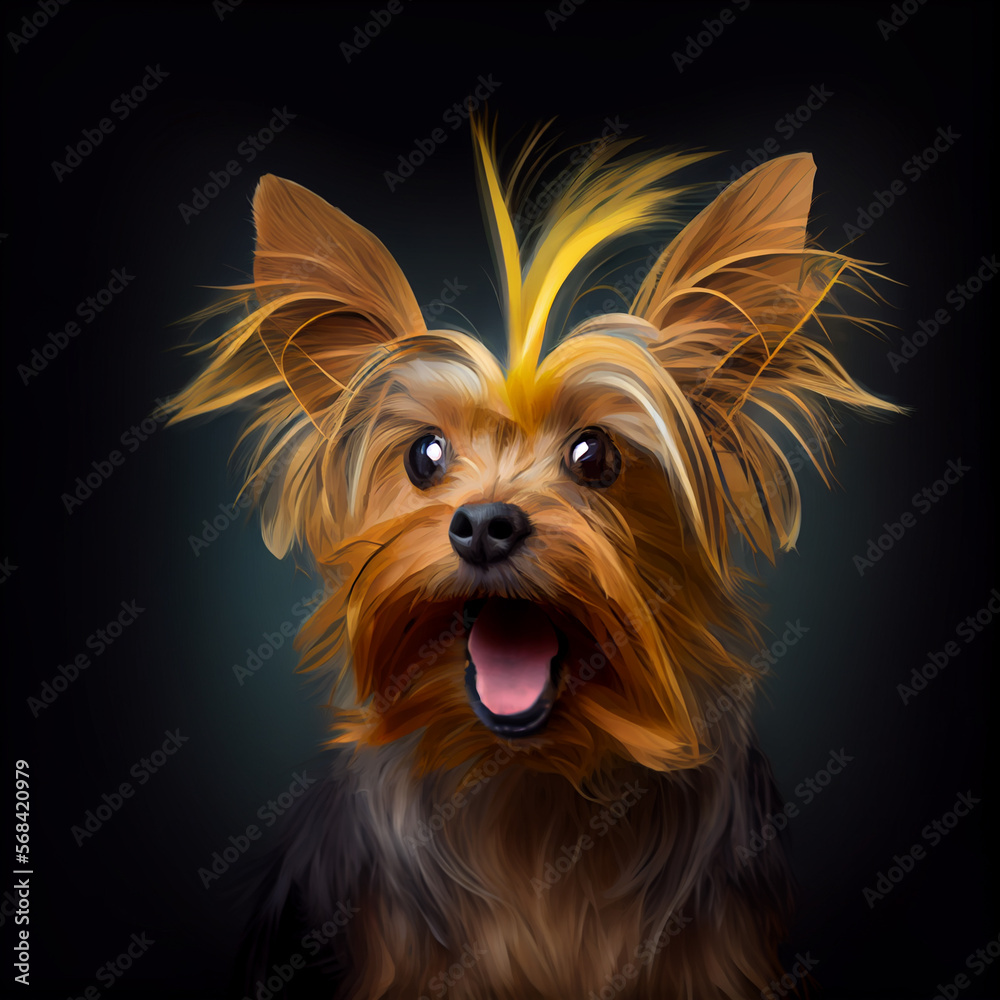 Fototapeta premium Cute funny shocked yorkshire terrier dog