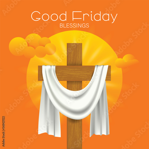 GOOD FRIDAY banner template. Christian Cross with beautiful background