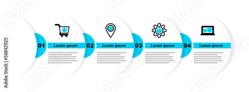 Set line Online buying marijuana, Test tube with, Location and and Shopping cart icon. Vector