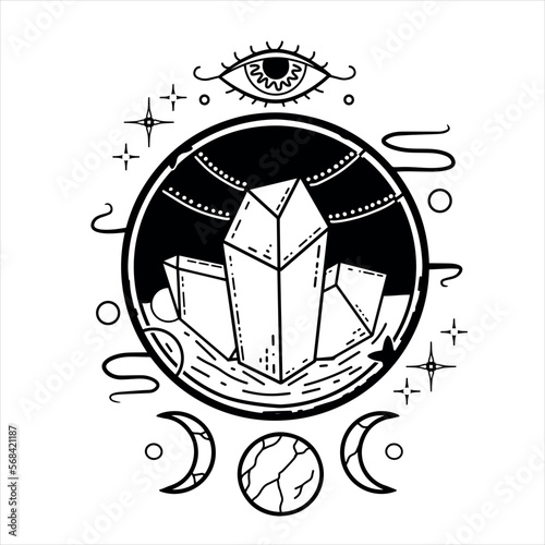 Magic crystal ball and gems. Mystical and magical ritual. Spiritual mystery future teller. Astrology and fortune.