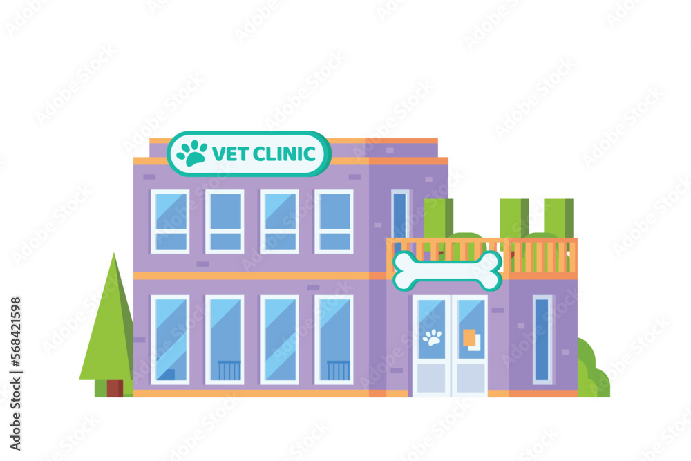 Vector local vet clinic building flat design illustration