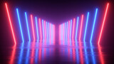 Neon tunnel going into perspective, abstract neon futuristic background - 3D Illustration