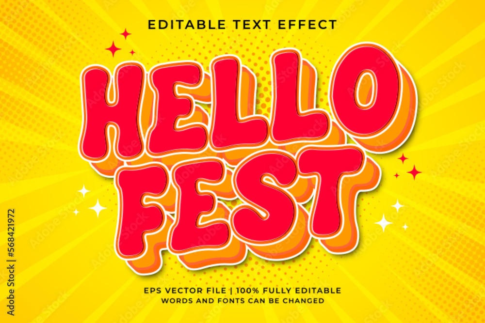 Hello fest editable text effect pop art style