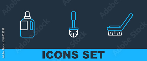 Set line Brush for cleaning, Fabric softener and Toilet brush icon. Vector