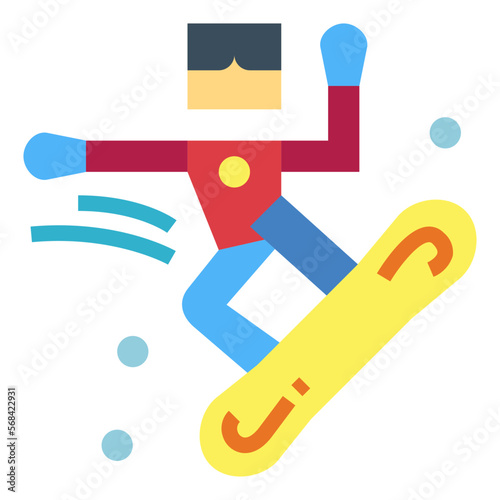 Snowboarding flat icon style