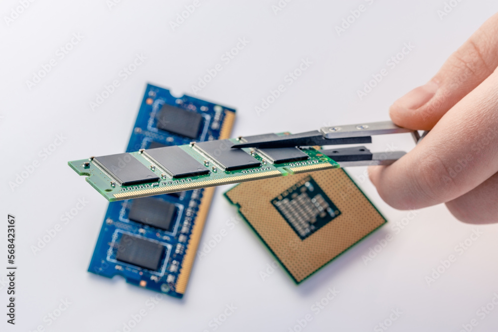 Technician fixing computer. Repair and upgrade concept of laptop. Workshop background Technician fixing computer. Repair and upgrade concept of laptop. Workshop background
