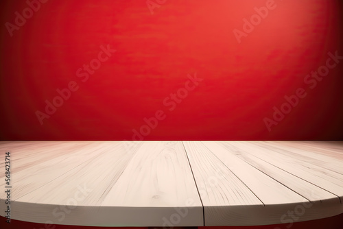empty white table top with background of red wall
