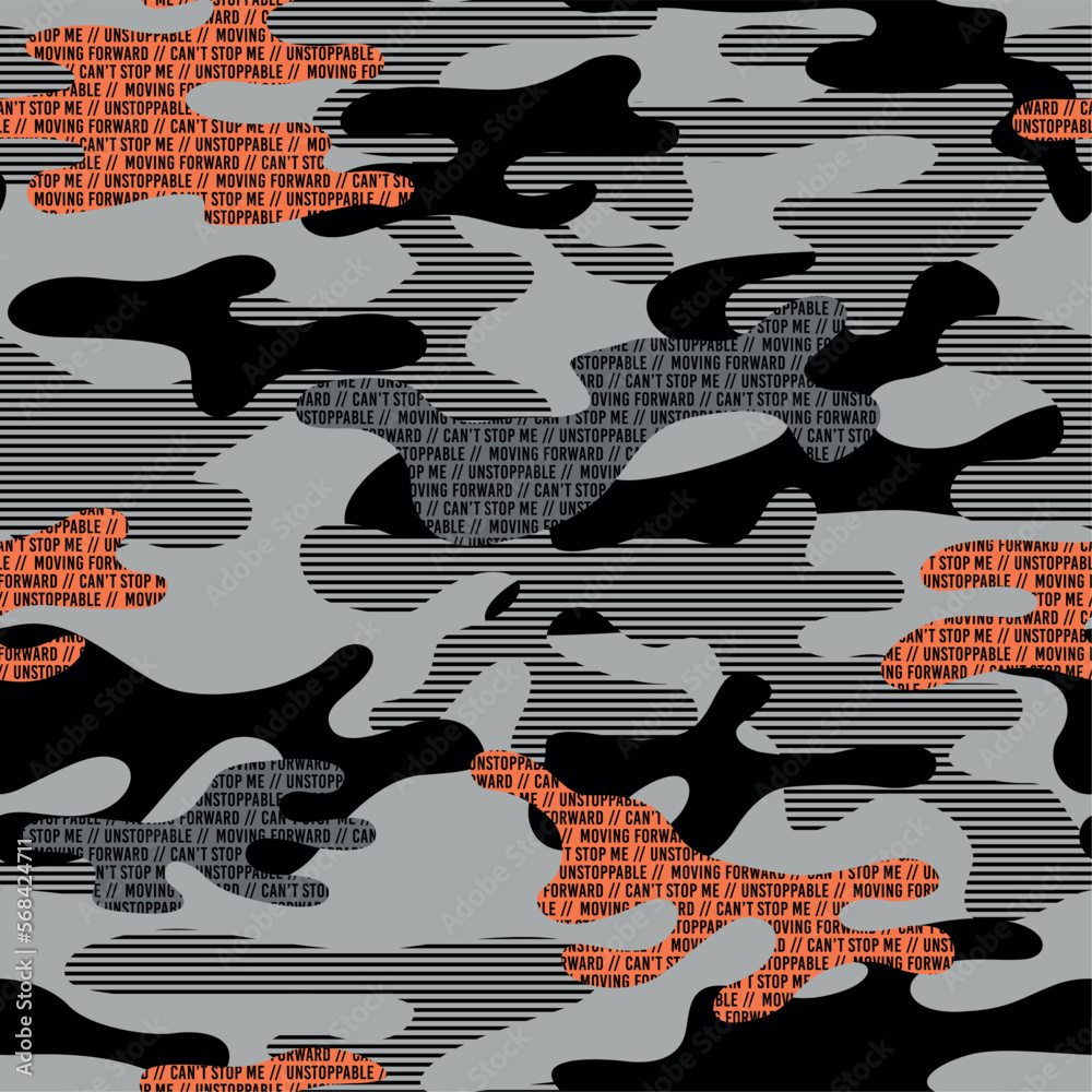 Camo with modern typography print seamless pattern