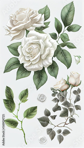 Rose in Chalk drawing  Flower Illustration Set. Invitations and Cards. Generative AI