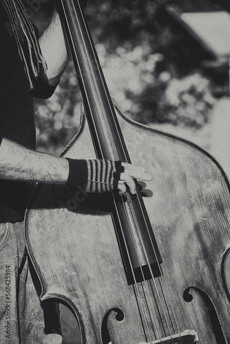 A musician playing the double bass