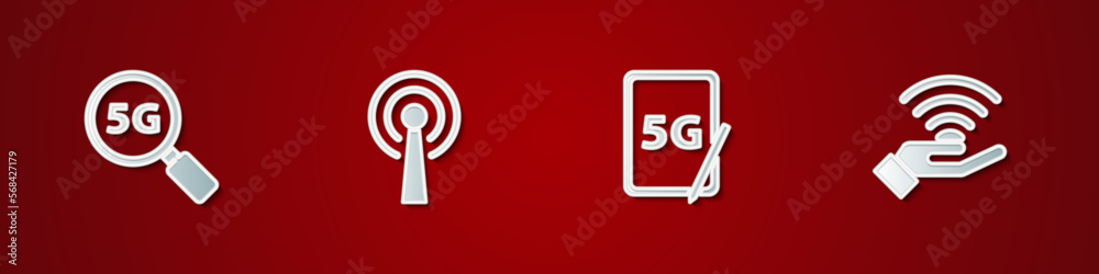 Set Search 5G network, Antenna, Graphic tablet with and icon. Vector Set Search 5G network, Antenna, Graphic tablet with and icon. Vector