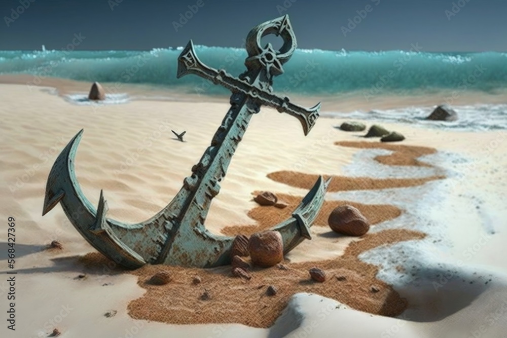 Ilustração do Stock: Old and rusty anchor of a pirate ship on the beach ...