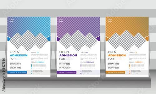 Modern simple admission flyer for school or college, creative design layout space for photo background, poster flyer pamphlet, A4 size colorful vector design.
