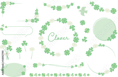 クローバー（シロツメクサ）のフレームやあしらいのベクターイラストセット