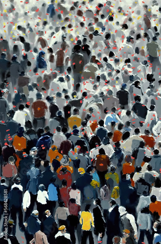 Crowds, abstractions, modern oil paintings. Generative AI.
