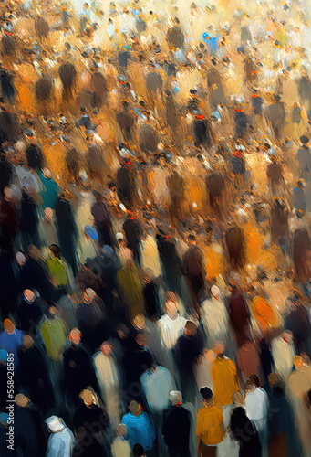 Crowds, abstractions, modern oil paintings. Generative AI. 