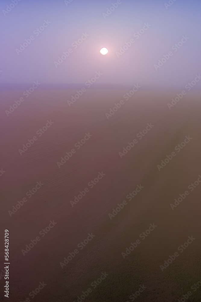 Panoramic view of the empty highway through the fields in a fog at night. Moonlight, clear sky. Sunrise. Transportation, logistics, road trip, freedom, driving - generative ai Panoramic view of the empty highway through the fields in a fog at night. Moonlight, clear sky. Sunrise. Transportation, logistics, road trip, freedom, driving - generative ai