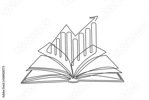 Continuous one single line drawing of Business Infographic With Open Book Learning Style