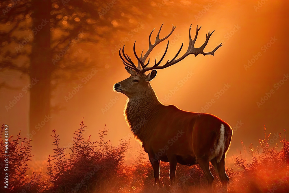 Obraz premium Red Deer in morning Sun