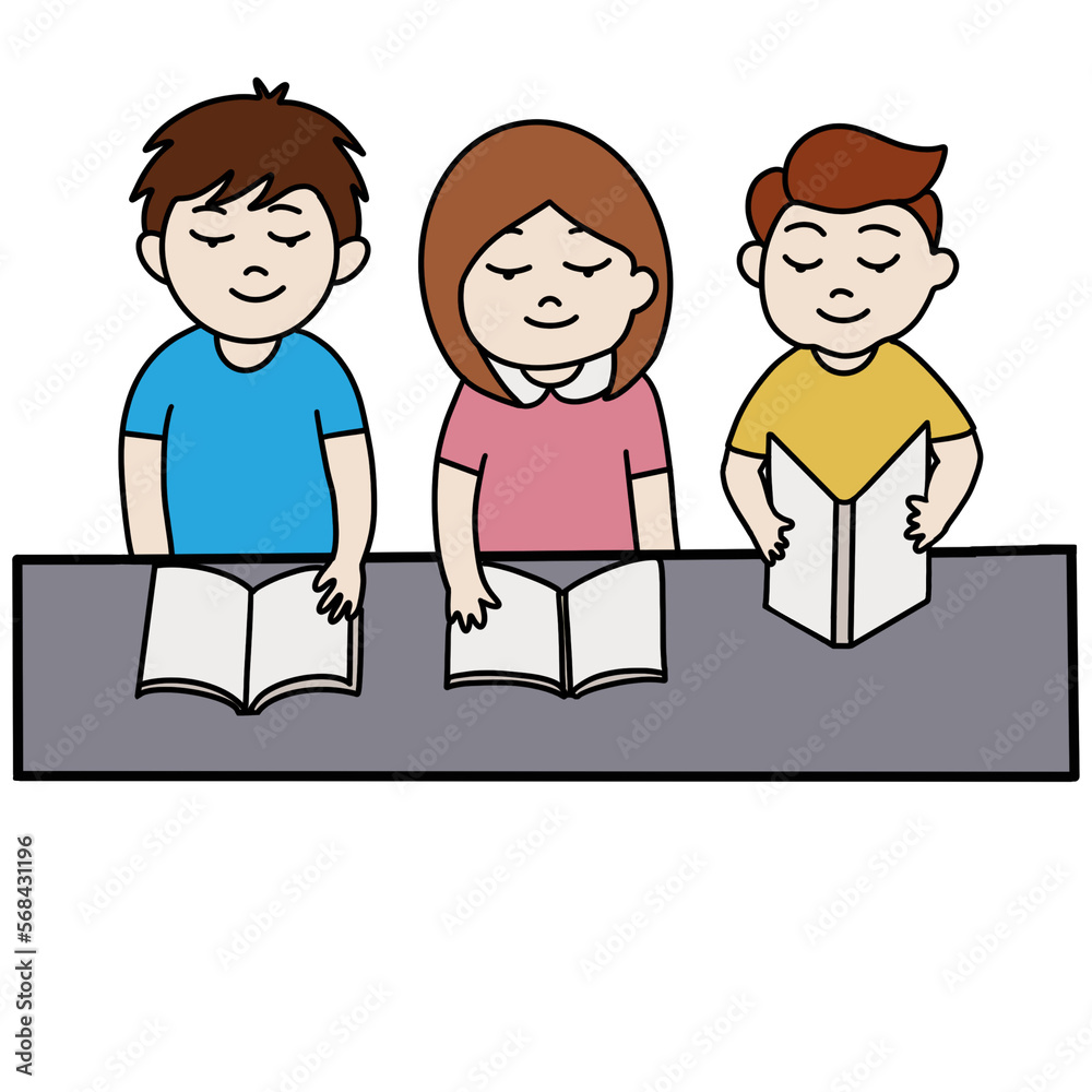 Boys and a girl reading books, kids studying Boys and a girl reading books, kids studying