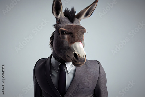 Businessman with donkey head, illustration generative AI.
