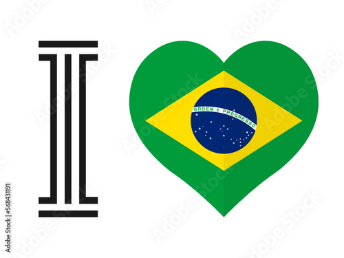 I Love Brazil. Text with flag a heart sign