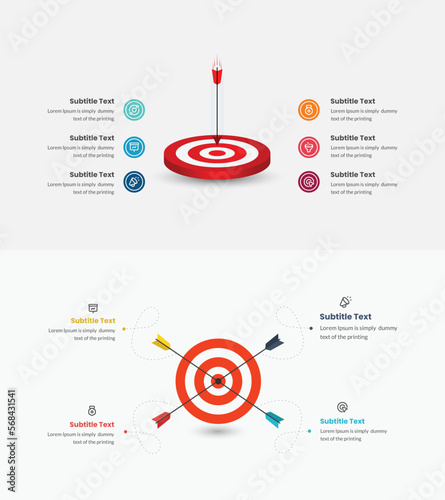 Goal Infographic template with target and dart. Vector illustration. Can be used for workflow layout, diagram, business step options, banner, web design.