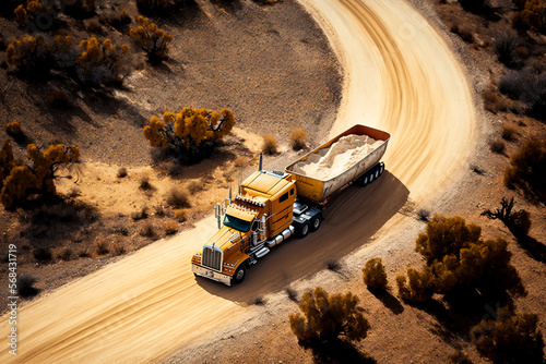 caminhão de carga em estrada de areia 