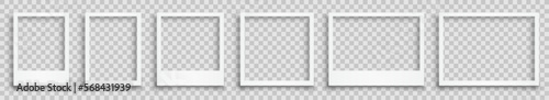 Set empty white photo frame with shadows on transparent background - stock vector