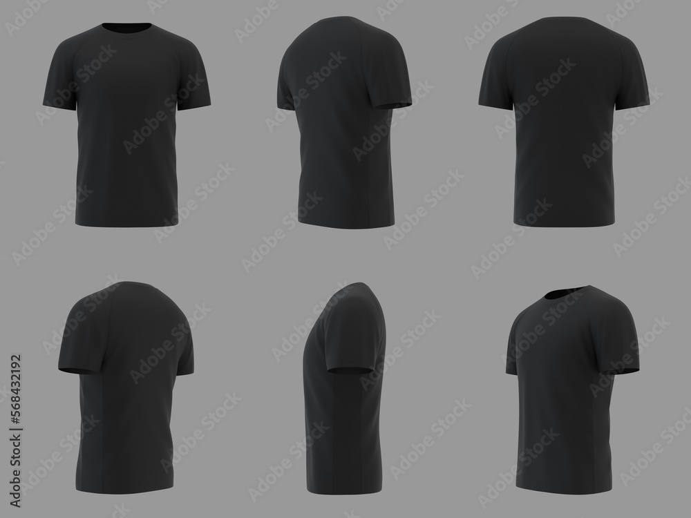 Blank black shirt mockup template, front and back view, isolated on white plain t-shirt mockup. Sweater t-shirt design presentation for printing. - obrazy, fototapety, plakaty 