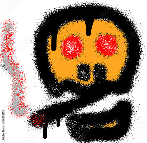 Smoking  skull emoticon graffiti with black spray paint