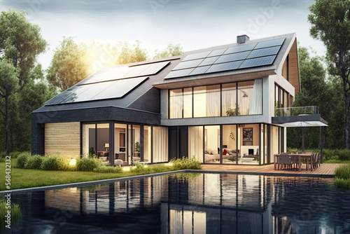 Modern house with solar panels and pool © DarkKnight