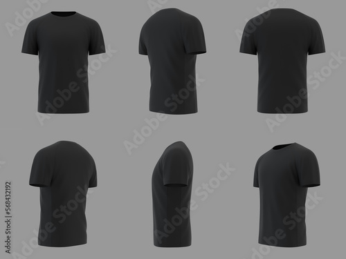 Blank black shirt mockup template, front and back view, isolated on white plain t-shirt mockup. Sweater t-shirt design presentation for printing.