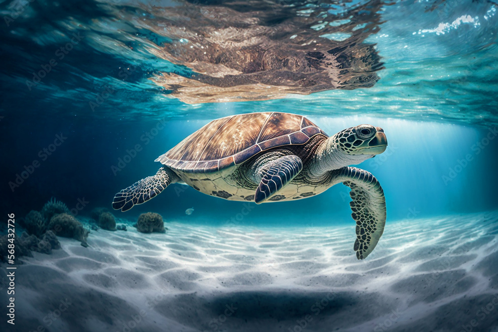 Obraz premium tartaruga marinha em oceano transparente paraíso tropical 