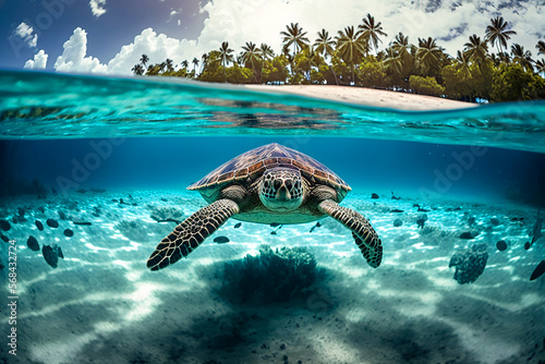 tartaruga marinha em oceano transparente paraíso tropical  photo