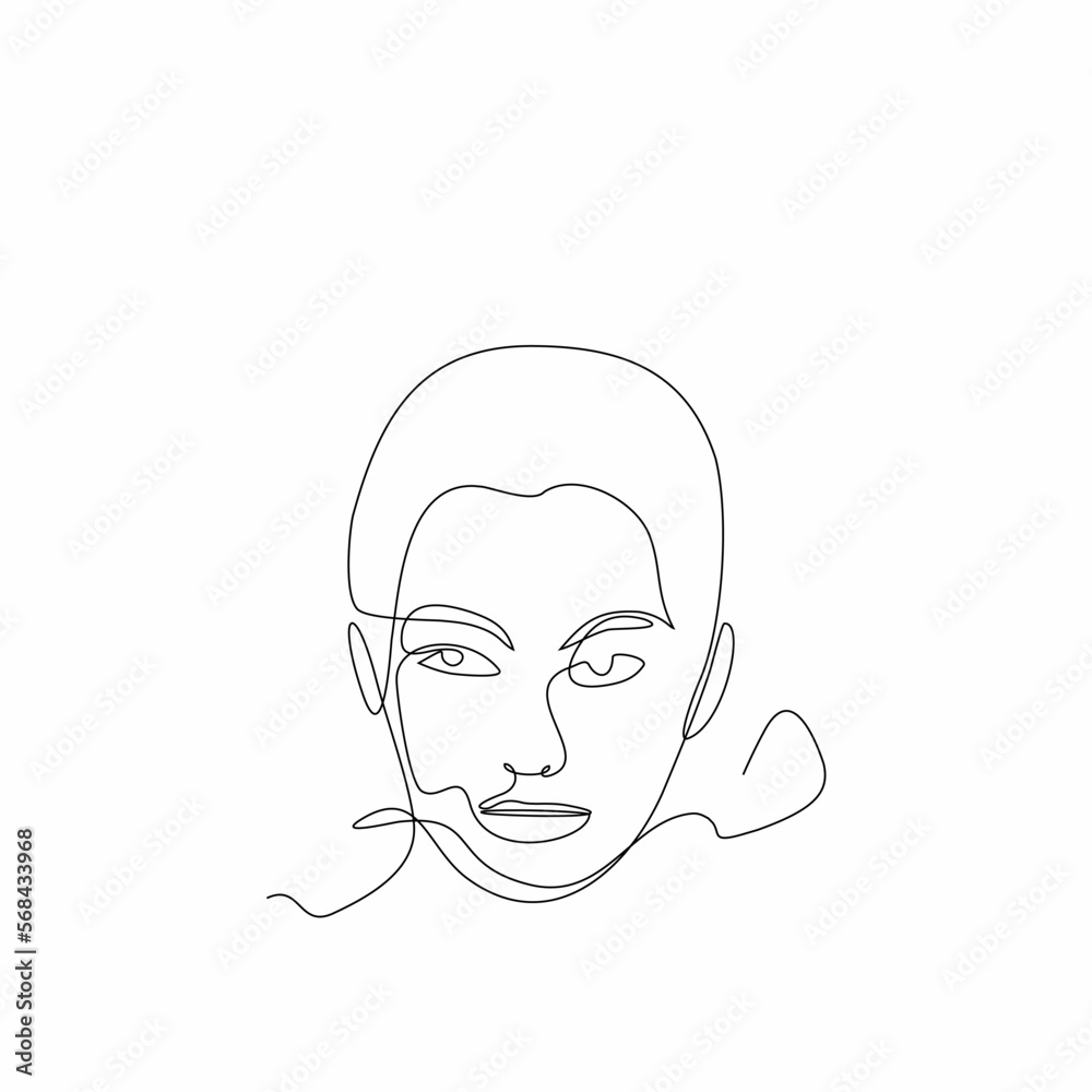 Continuous line, face and hair style set illustration, fashion concept, minimalist beauty woman, vector illustration for t-shirt, stylish graphic print design slogan